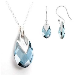 Collar y aretes Pear Shaped azul claro con plata .925 Zvezda