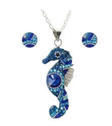 Collar y aretes Seahorse azul con plata .925 Zvezda