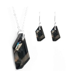 Collar y aretes De Art gris oscuro con plata .925 Zvezda