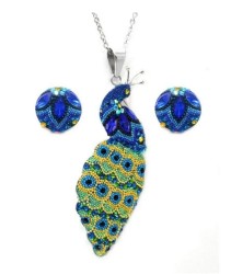 Collar y aretes Pavorreal azul con plata .925 Zvezda