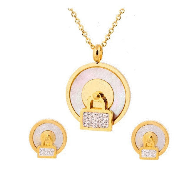 Set Ocean Heart, Acero inoxidable, Tono amarillo, 18K, OH16-327