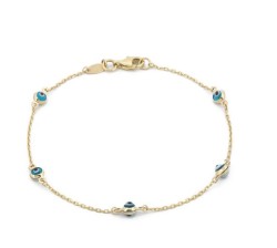 Pulsera Ojitos Azul Fuerte Oro Solido 10k