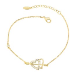 Pulsera Novios Corazones Cristales Austriacos Oro 14K Laminado