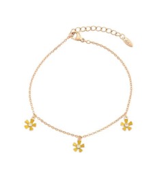 Pulsera Flores Amarillas Amistad Cristales Oro 18K Laminado Dorado