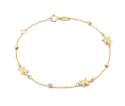 Pulsera Tortugas y Bolitas Oro Sólido 10k