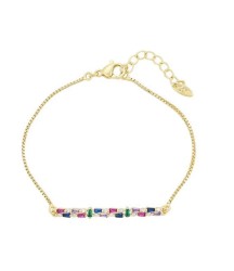 Pulsera Dama Con Cristales Multicolor Oro 14K Laminado Dorado