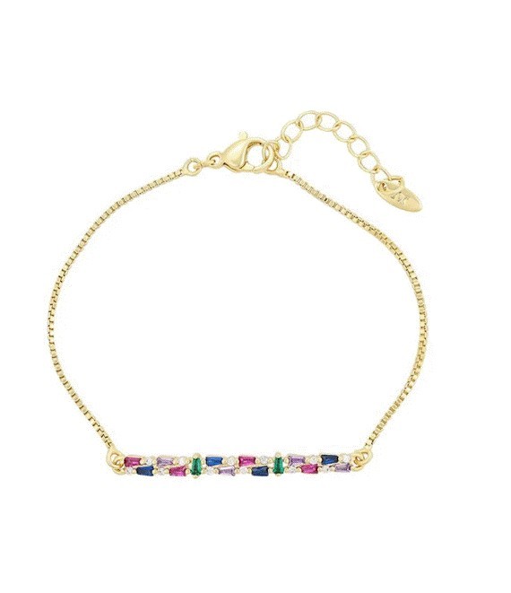 Pulsera Dama Con Cristales Multicolor Oro 14K Laminado Dorado