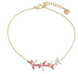 Pulsera Dama Libelulas Rosas y Blancas Cristales Oro 14K Laminado Dorado