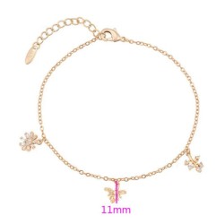 Pulsera Dama Dijes Abeja Flor Hoja Cristales Oro 18K Laminado Dorado