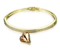 Pulsera Corazón Cristal Oro 18k Laminado Dorado