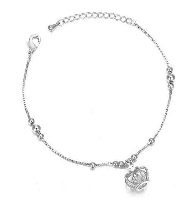 Pulsera Corona Queen Princess Cristal Oro 14k Laminado Blanco 20 cm