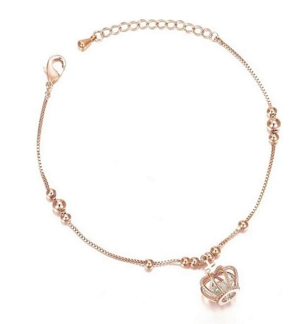 Pulsera Corona Queen Princess Cristal Oro 14k Laminado Rosa 20 cm