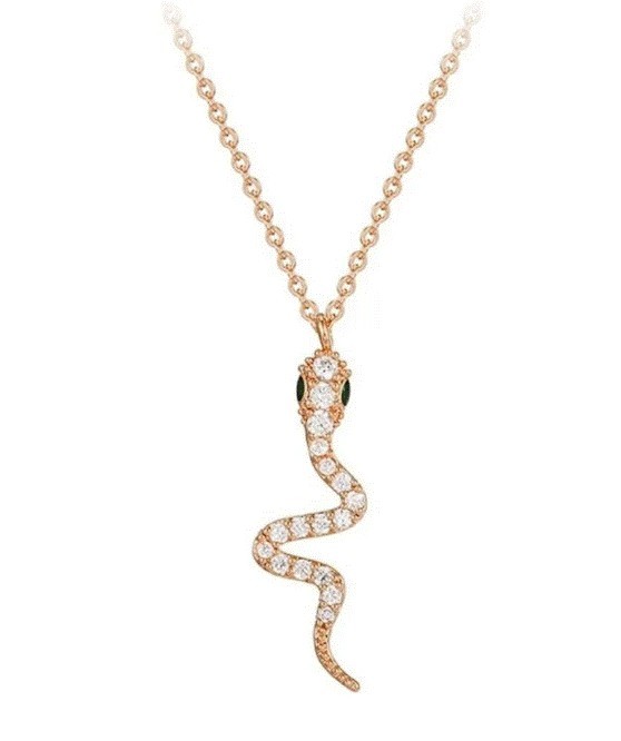 Cadena Y Dije Serpiente Cristales Oro Laminado 14k Rosa