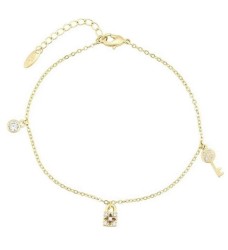 Pulsera Esclava Cristales Dijes Oro 14k Laminado