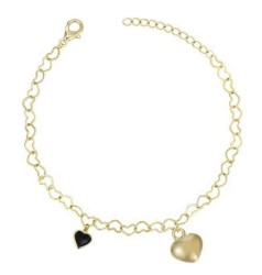 Pulsera Dije Corazon Onix Eslabones Oro 14k Laminado