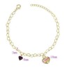 Pulsera Dije Corazon Onix Eslabones Oro 14k Laminado