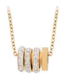Collar y Dije Resorte Barril Cristales Oro 14K Laminado Dorado