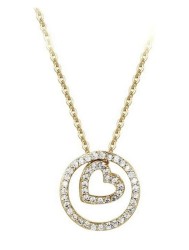 Collar Corazón Micropave Cristal Oro 14k Laminado Dorado