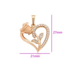 Collar Corazón Flor Rosa Cristales Oro 18k Laminado Dorado