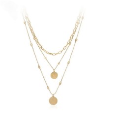 Collar Triple Dama Con dijes Multicapa De Oro 14K Laminado Dorado