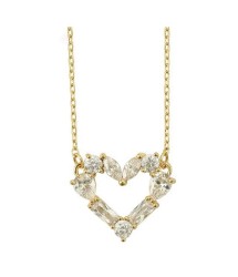 Collar y Dije Corazón Con Cristales Oro 14K Laminado Dorado