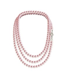 Set Collar Perlas Triple Aretes Zvezda Plata 0.925 Mujer Rosa claro