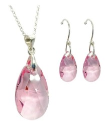 Set Collar Dije Corte Leaves Aretes Zvezda Plata 0.925 Mujer Rosa claro
