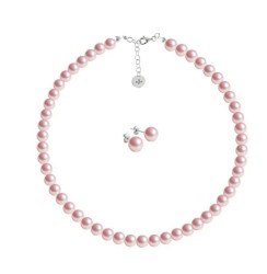 Set Collar Extensión Aretes Poste Zvezda Plata 0.925 Mujer Rosa claro