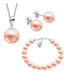 Set Collar Dije Perla Arete Pulsera Zvezda Plata 0.925 Mujer Beige