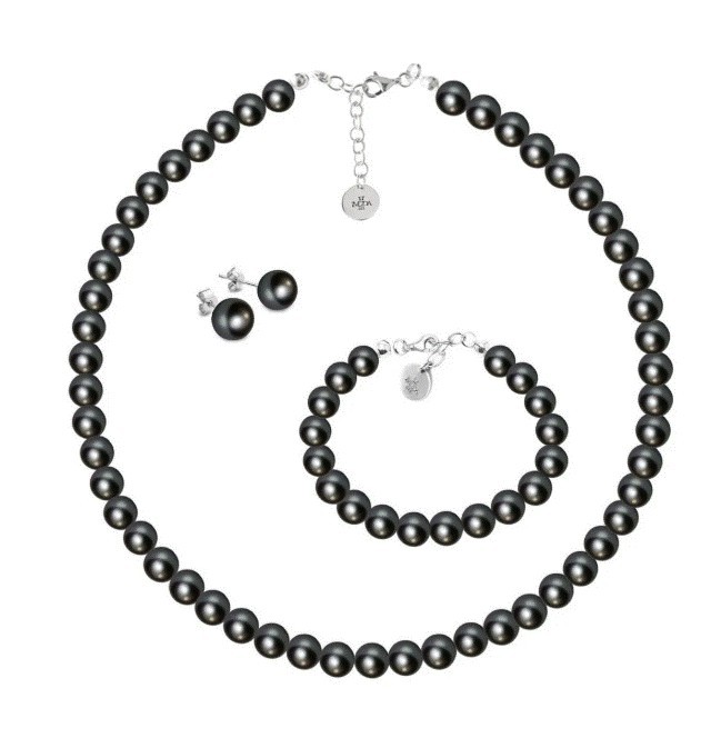 Set Collar Aretes de Poste Pulsera Zvezda Plata 0.925 Mujer Negro