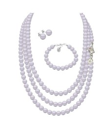 Set Collar Triple Aretes Pulsera Zvezda Plata 0.925 Mujer Lila