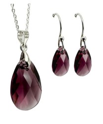 Set Collar Dije Corte Leaves Aretes Zvezda Plata 0.925 Mujer Violeta oscuro