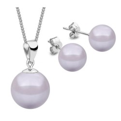 Set Collar Dije Perla Aretes Poste Zvezda Plata 0.925 Mujer Lila
