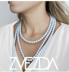 Set Collar Perlas Triple Aretes Zvezda Plata 0.925 Mujer Azul