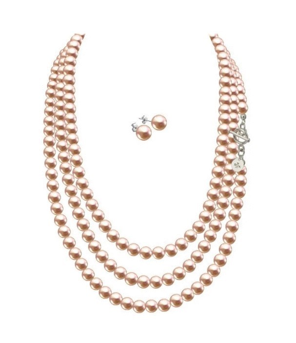 Set Collar Perlas Triple Aretes Zvezda Plata 0.925 Mujer Dorado