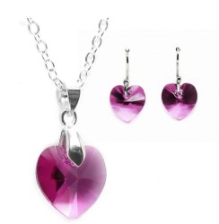 Set Collar Dije Corte Hearl Aretes Zvezda Plata 0.925 Mujer Fucsia
