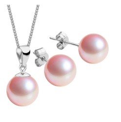 Set Collar Dije Perla Aretes Poste Zvezda Plata 0.925 Mujer Rosa claro