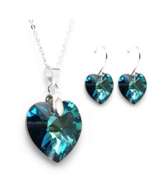 Set Collar Dije Corte Hearl Aretes Zvezda Plata 0.925 Mujer Azul marino