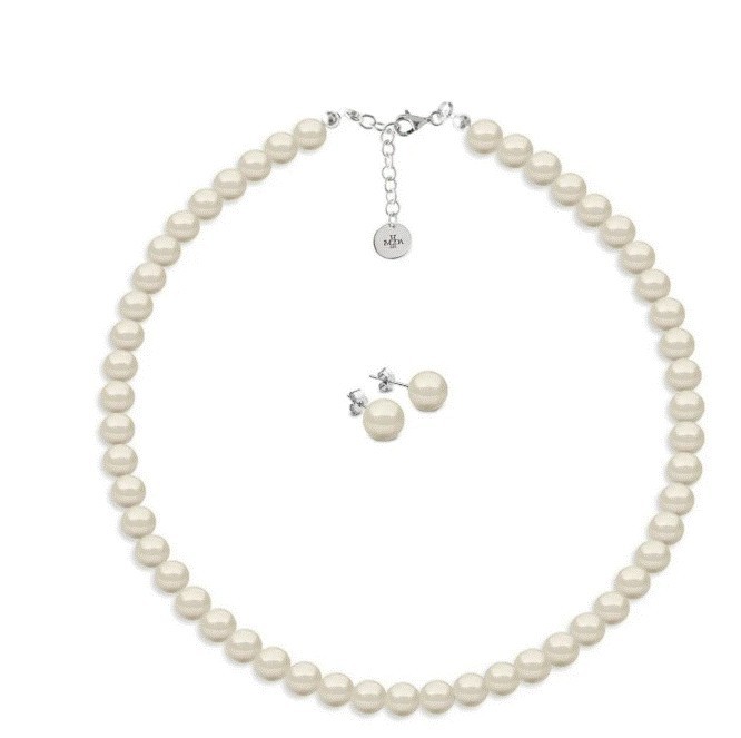 Set Collar Extensión Aretes Poste Zvezda Plata 0.925 Mujer Crema