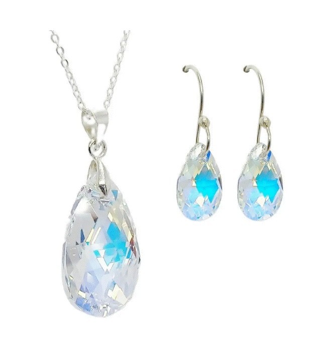 Set Collar Dije Corte Leaves Aretes Zvezda Plata 0.925 Mujer Multicolor