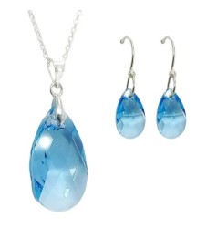 Set Collar Dije Corte Leaves Aretes Zvezda Plata 0.925 Mujer Azul