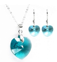 Set Collar Dije Corte Hearl Aretes Zvezda Plata 0.925 Mujer Azul