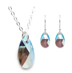 Set Collar Dije Corte Leaves Aretes Zvezda Plata 0.925 Mujer Gris