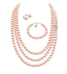 Set Collar Triple Aretes Pulsera Zvezda Plata 0.925 Mujer Beige
