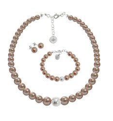 Set Collar Perlas Aretes Pulsera Zvezda Plata 0.925 Mujer Dorado