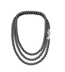 Set Collar Perlas Triple Aretes Zvezda Plata 0.925 Mujer Negro