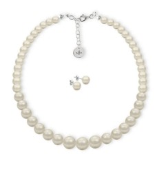 Set Collar Creciente Perlas Cristal Zvezda Plata 0.925 Mujer Crema