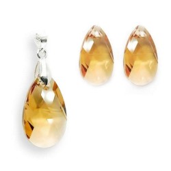 Set Collar Dije Aretes Corte Leaves Zvezda Plata 0.925 Mujer Negro