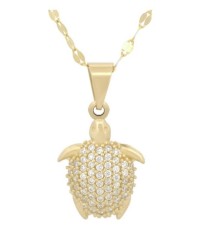 Cadena y Dije Tortuga Piedras 1.5 cm Oro Sólido 10k