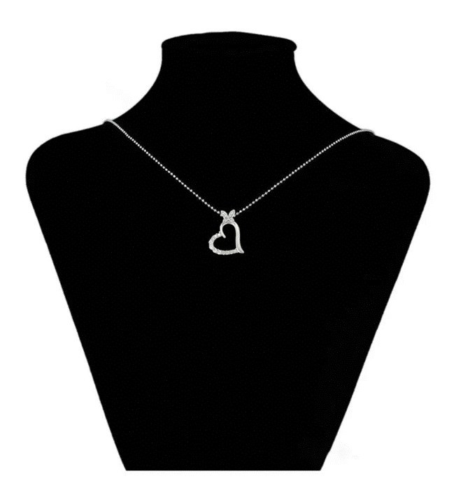 Collar y Dije Corazón Mariposa Cristales Oro 14K Laminado Blanco